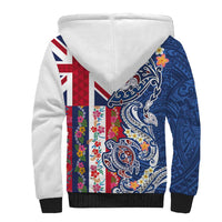 Hawaiian Manta Ray and Turtle Tribal Tattoo Sherpa Hoodie With Hawaii Flag and Flowers