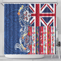 Hawaiian Manta Ray and Turtle Tribal Tattoo Shower Curtain With Hawaii Flag and Flowers