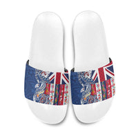 Hawaiian Manta Ray and Turtle Tribal Tattoo Slide Sandals With Hawaii Flag and Flowers