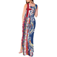 Hawaiian Manta Ray and Turtle Tribal Tattoo Tank Maxi Dress With Hawaii Flag and Flowers