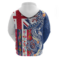 Hawaiian Manta Ray and Turtle Tribal Tattoo Zip Hoodie With Hawaii Flag and Flowers