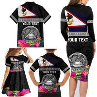 Personalized American Samoa Flag Day Family Matching Long Sleeve Bodycon Dress and Hawaiian Shirt Tanoa and Fue mix Hibiscus Flower Polynesian Pattern LT03 - Polynesian Pride