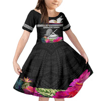 Personalized American Samoa Flag Day Family Matching Mermaid Dress and Hawaiian Shirt Tanoa and Fue mix Hibiscus Flower Polynesian Pattern LT03 Daughter's Dress Black - Polynesian Pride