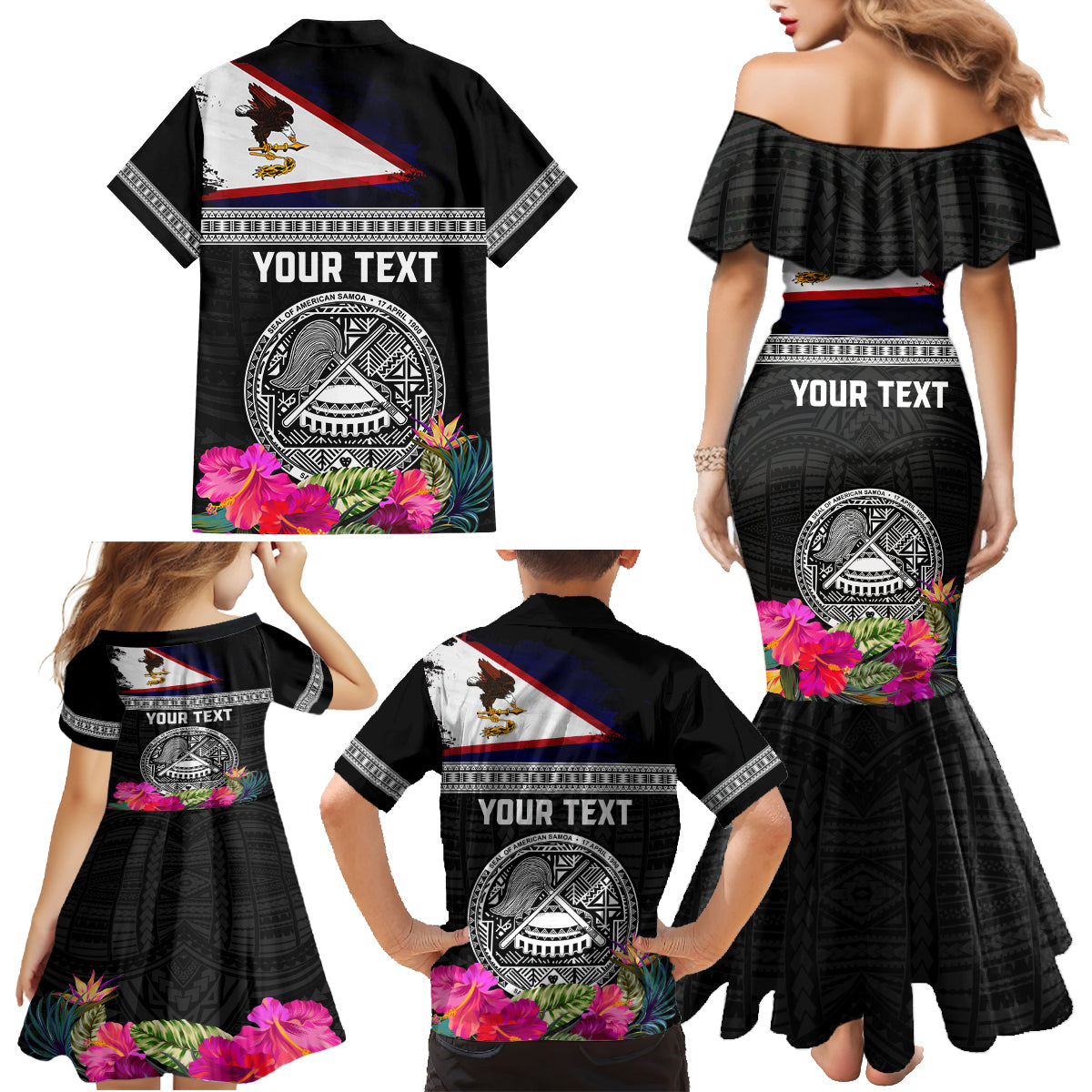 Personalized American Samoa Flag Day Family Matching Mermaid Dress and Hawaiian Shirt Tanoa and Fue mix Hibiscus Flower Polynesian Pattern LT03 - Polynesian Pride