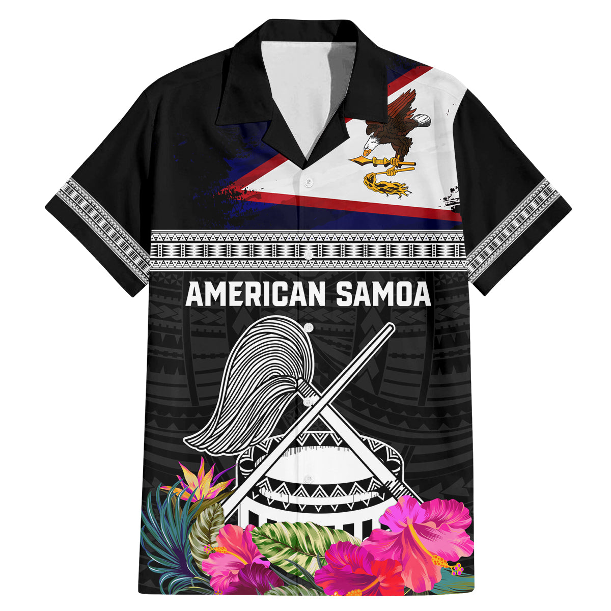 Personalized American Samoa Flag Day Family Matching Mermaid Dress and Hawaiian Shirt Tanoa and Fue mix Hibiscus Flower Polynesian Pattern LT03 Dad's Shirt - Short Sleeve Black - Polynesian Pride
