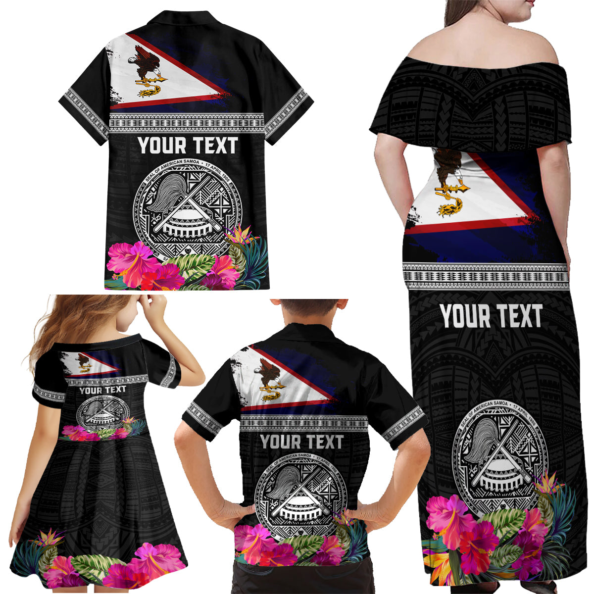Personalized American Samoa Flag Day Family Matching Off Shoulder Maxi Dress and Hawaiian Shirt Tanoa and Fue mix Hibiscus Flower Polynesian Pattern LT03 - Polynesian Pride