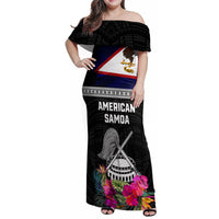 Personalized American Samoa Flag Day Family Matching Off Shoulder Maxi Dress and Hawaiian Shirt Tanoa and Fue mix Hibiscus Flower Polynesian Pattern LT03 Mom's Dress Black - Polynesian Pride