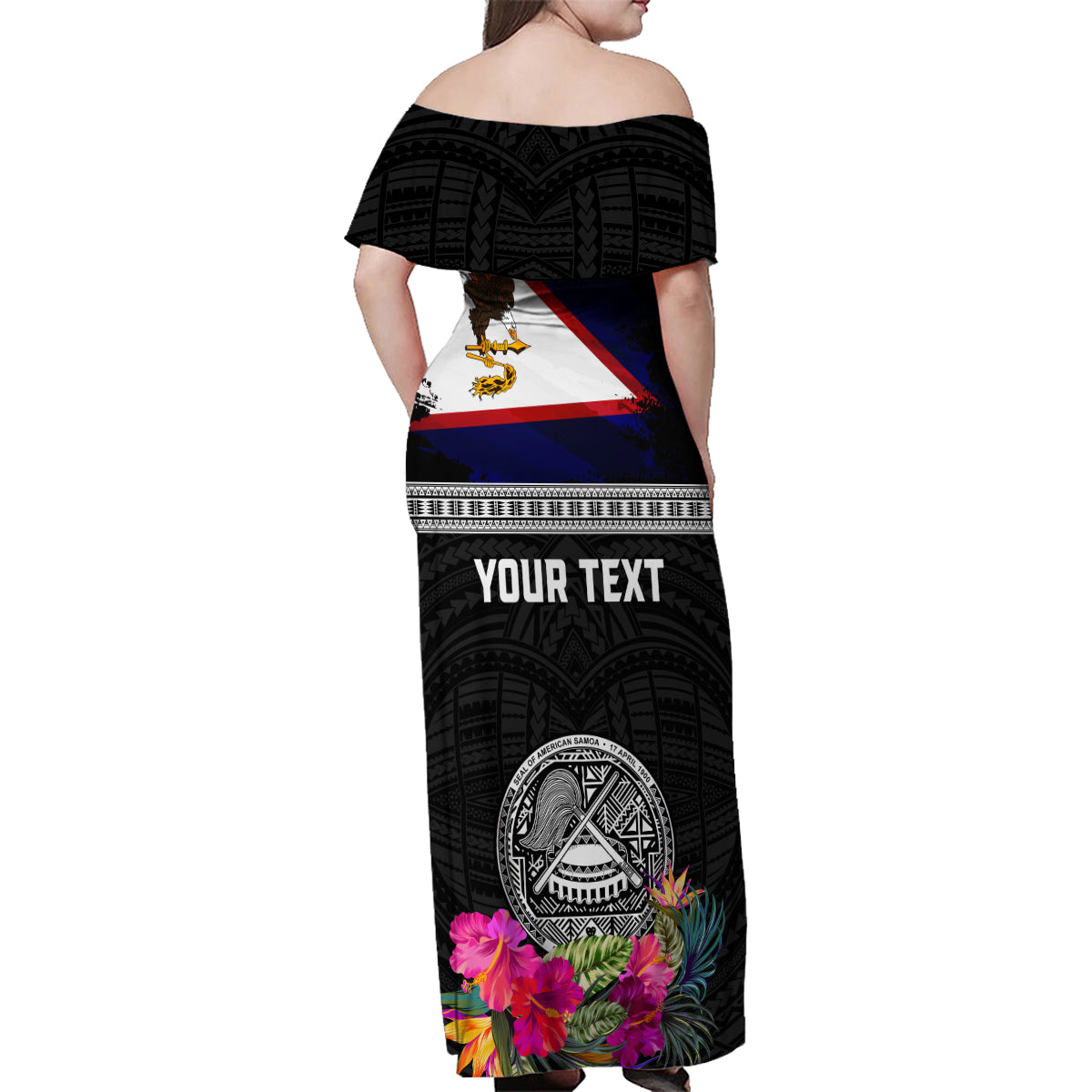 Personalized American Samoa Flag Day Family Matching Off Shoulder Maxi Dress and Hawaiian Shirt Tanoa and Fue mix Hibiscus Flower Polynesian Pattern LT03 - Polynesian Pride