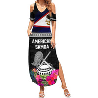 Personalized American Samoa Flag Day Family Matching Summer Maxi Dress and Hawaiian Shirt Tanoa and Fue mix Hibiscus Flower Polynesian Pattern LT03 Mom's Dress Black - Polynesian Pride