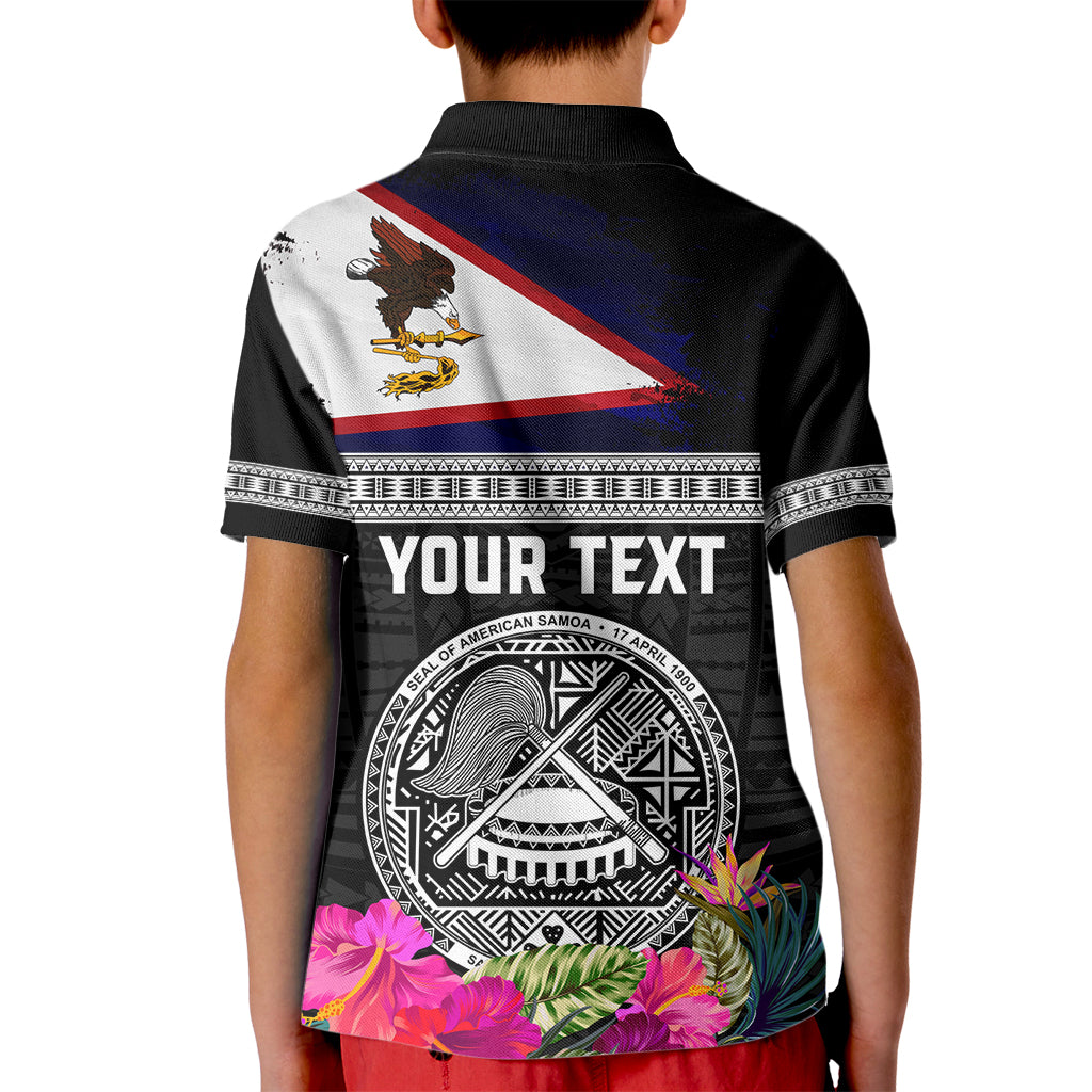 Personalized American Samoa Flag Day Kid Polo Shirt Tanoa and Fue mix Hibiscus Flower Polynesian Pattern