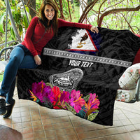 Personalized American Samoa Flag Day Quilt Tanoa and Fue mix Hibiscus Flower Polynesian Pattern