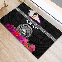 Personalized American Samoa Flag Day Rubber Doormat Tanoa and Fue mix Hibiscus Flower Polynesian Pattern