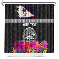 Personalized American Samoa Flag Day Shower Curtain Tanoa and Fue mix Hibiscus Flower Polynesian Pattern LT03 Black - Polynesian Pride