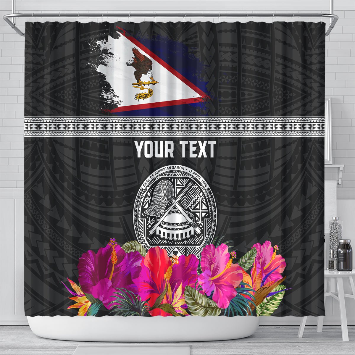 Personalized American Samoa Flag Day Shower Curtain Tanoa and Fue mix Hibiscus Flower Polynesian Pattern LT03 - Polynesian Pride