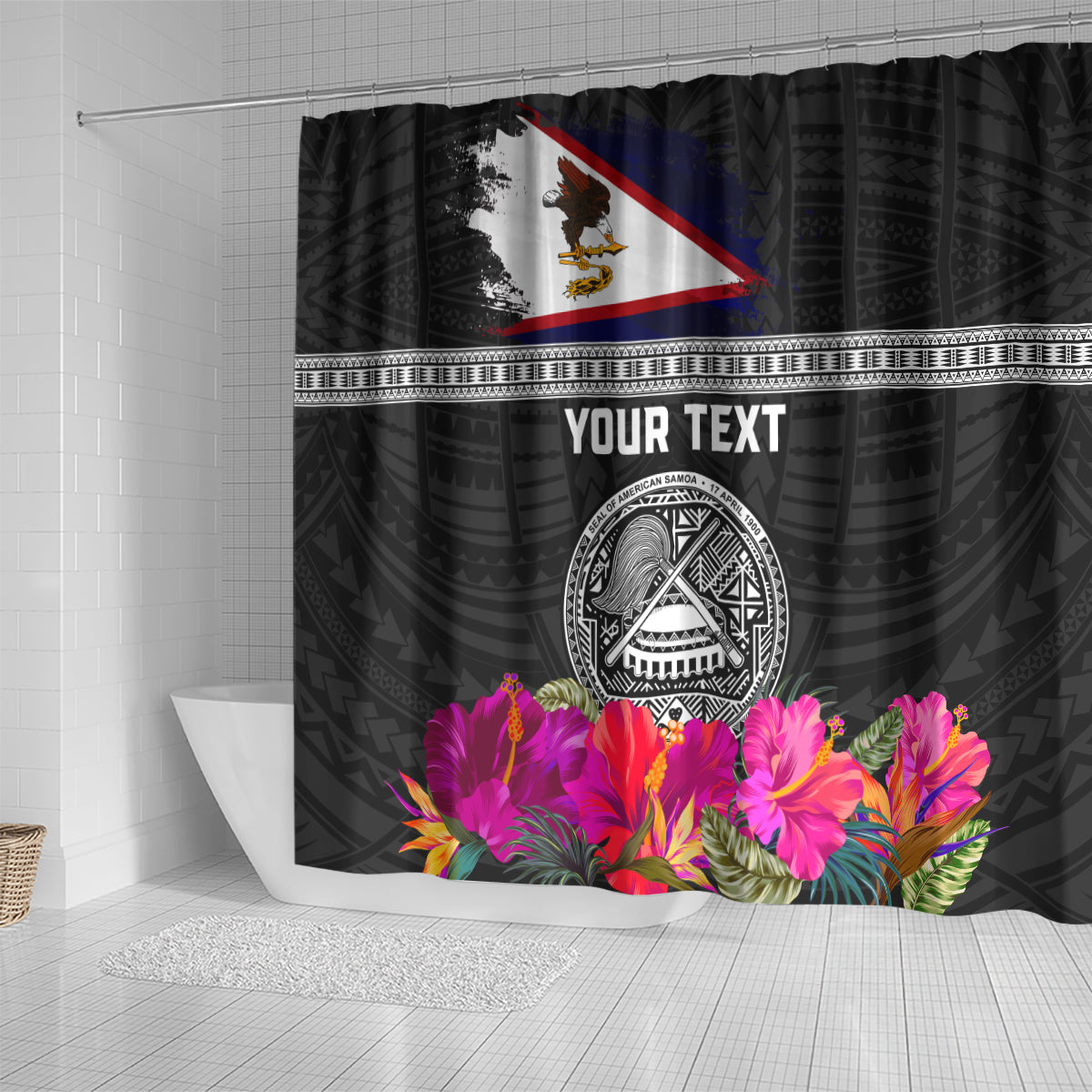 Personalized American Samoa Flag Day Shower Curtain Tanoa and Fue mix Hibiscus Flower Polynesian Pattern LT03 - Polynesian Pride