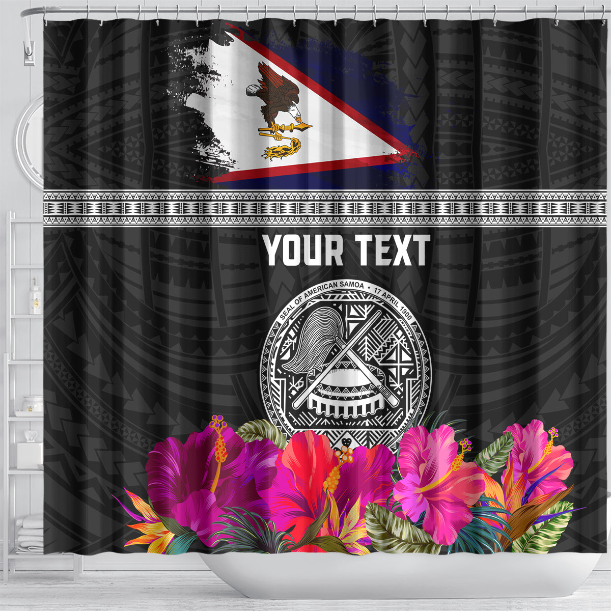 Personalized American Samoa Flag Day Shower Curtain Tanoa and Fue mix Hibiscus Flower Polynesian Pattern LT03 - Polynesian Pride