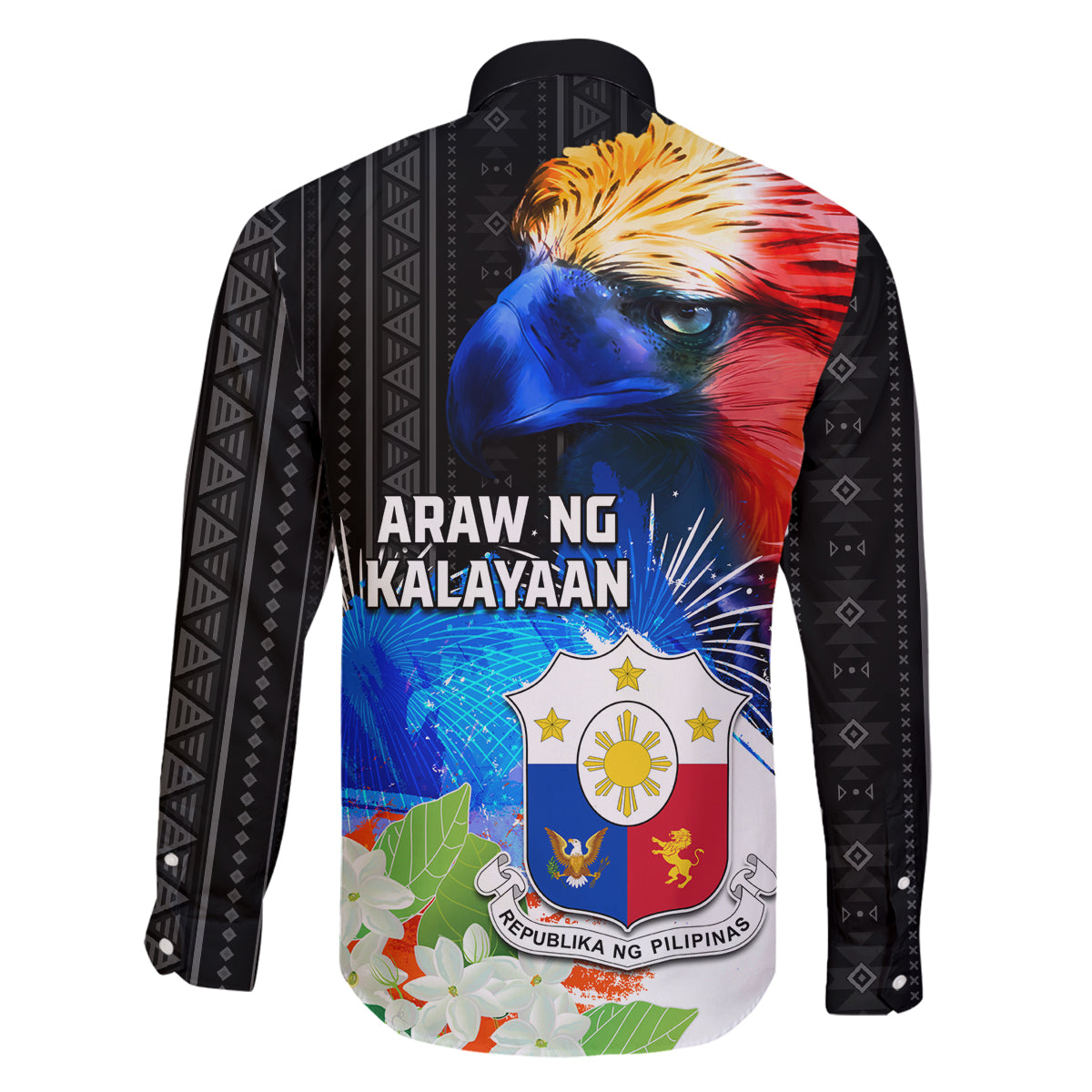 Philippines Independence Day Family Matching Mermaid Dress and Hawaiian Shirt Philippines Eagle and Sampaguita Jasmine Yakan Tribal LT03 - Polynesian Pride