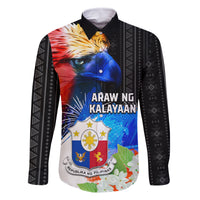 Philippines Independence Day Family Matching Tank Maxi Dress and Hawaiian Shirt Philippines Eagle and Sampaguita Jasmine Yakan Tribal LT03 Dad's Shirt - Long Sleeve Black - Polynesian Pride
