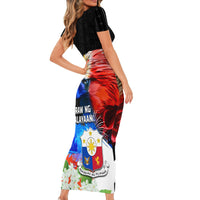 Philippines Independence Day Short Sleeve Bodycon Dress Philippines Eagle and Sampaguita Jasmine Yakan Tribal