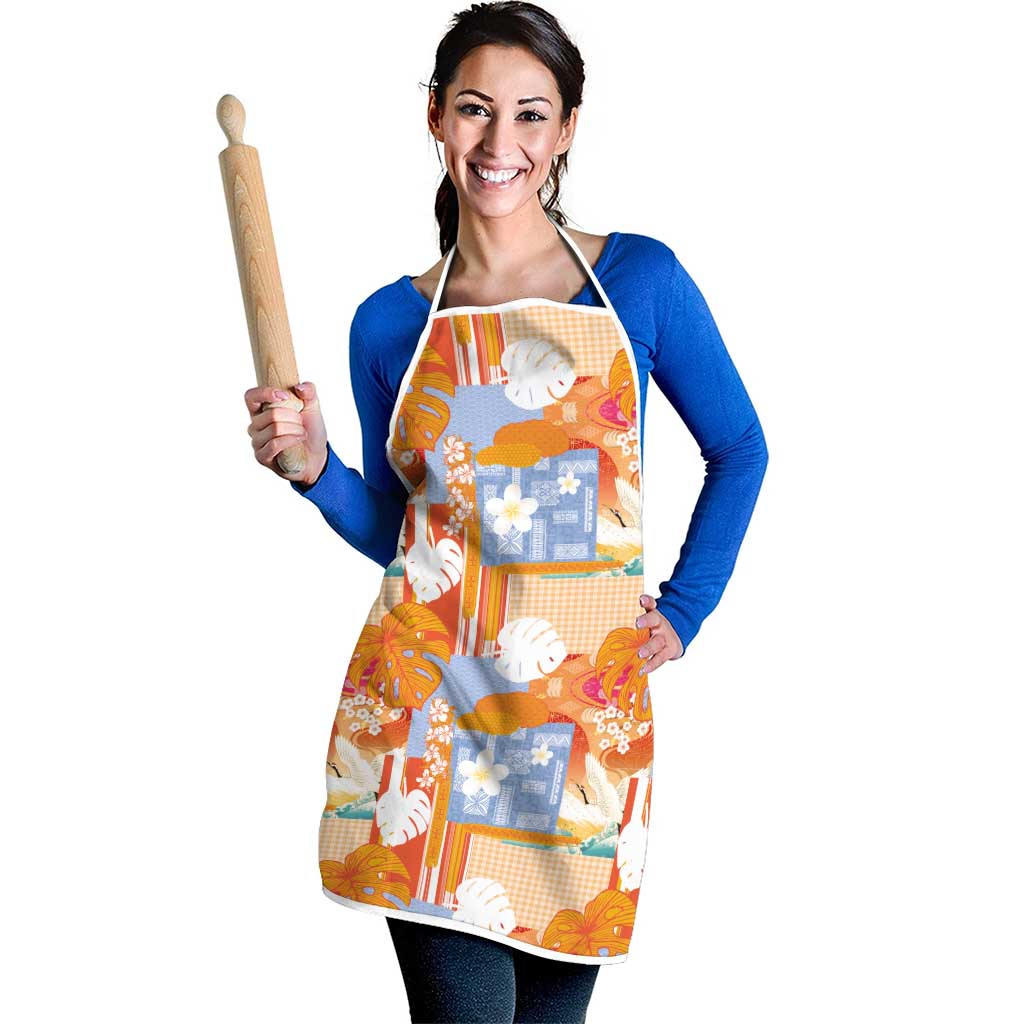 Hawaiian and Japanese Culture Together Apron Palaka Japanese Art and Tropical Motif Tribal Patchwork