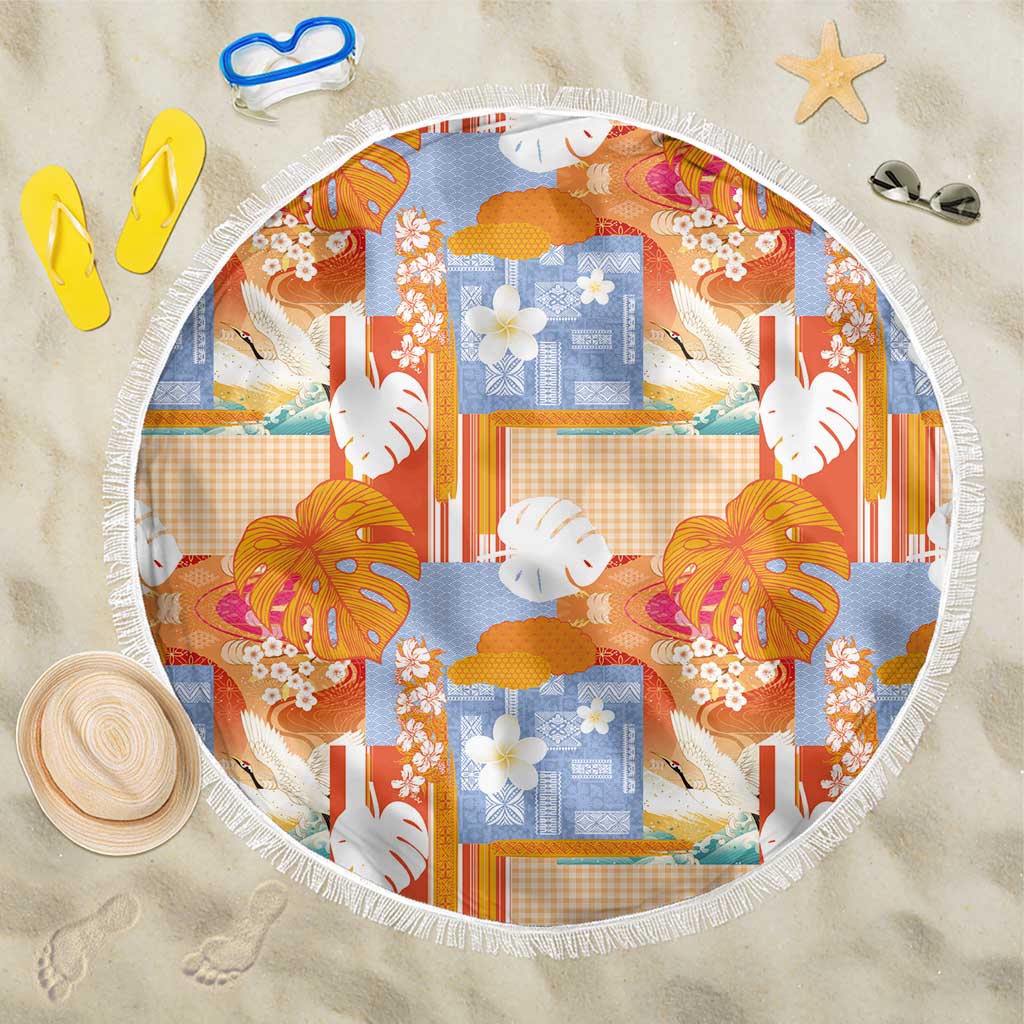 Hawaiian and Japanese Culture Together Beach Blanket Palaka Japanese Art and Tropical Motif Tribal Patchwork