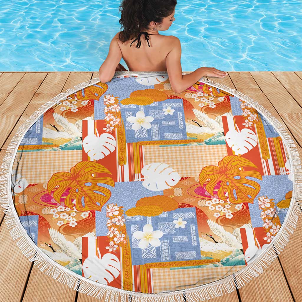 Hawaiian and Japanese Culture Together Beach Blanket Palaka Japanese Art and Tropical Motif Tribal Patchwork