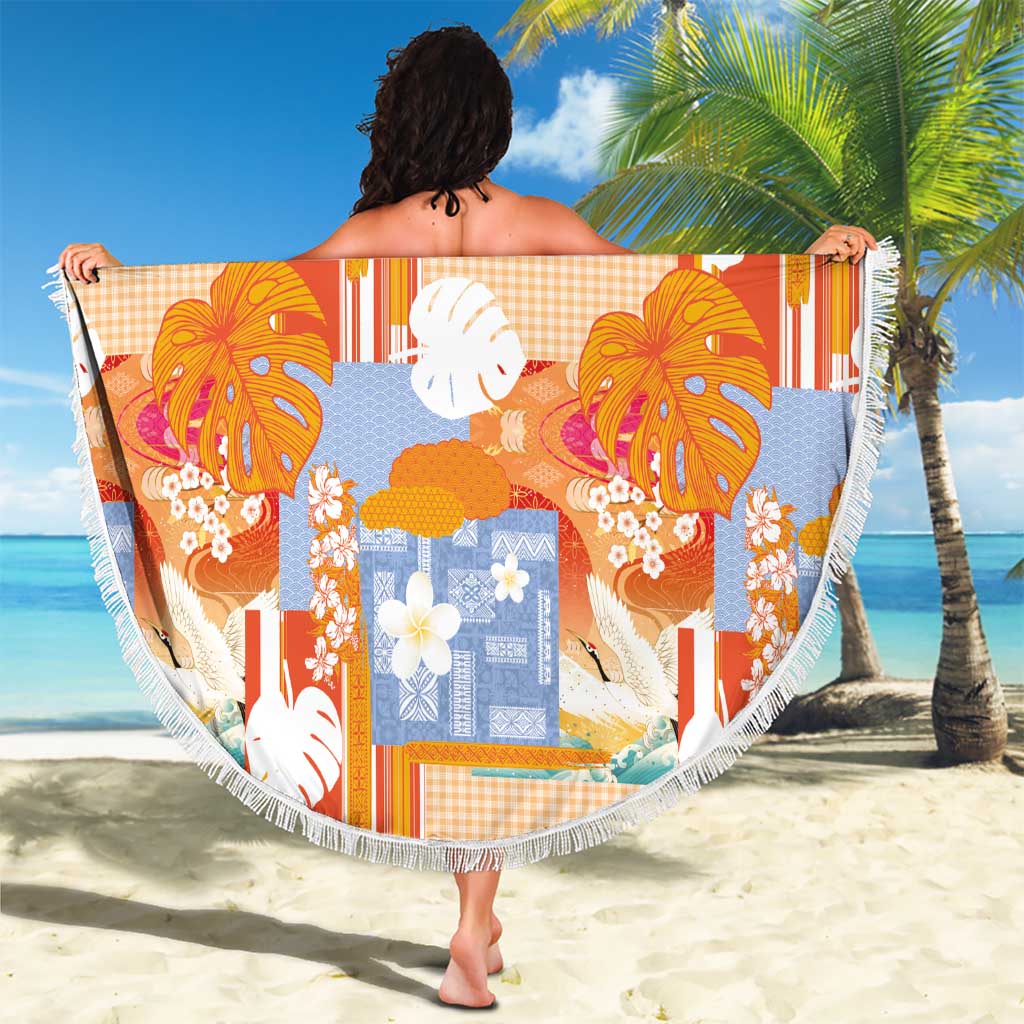 Hawaiian and Japanese Culture Together Beach Blanket Palaka Japanese Art and Tropical Motif Tribal Patchwork