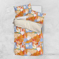 Hawaiian and Japanese Culture Together Bedding Set Palaka Japanese Art and Tropical Motif Tribal Patchwork