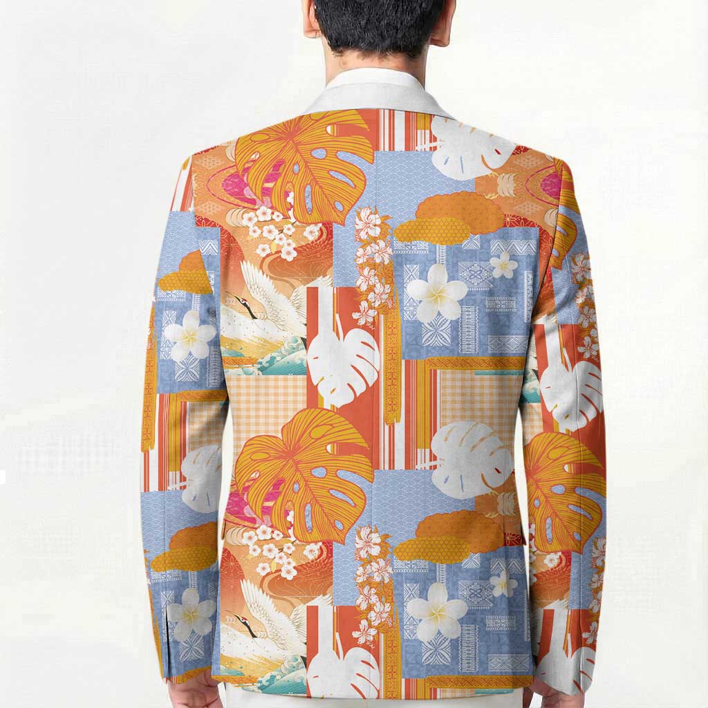 Hawaiian and Japanese Culture Together Blazer Palaka Japanese Art and Tropical Motif Tribal Patchwork