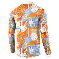 Hawaiian and Japanese Culture Together Button Sweatshirt Palaka Japanese Art and Tropical Motif Tribal Patchwork