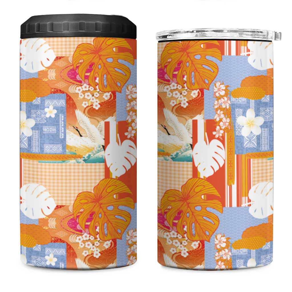 Hawaiian and Japanese Culture Together 4 in 1 Can Cooler Tumbler Palaka Japanese Art and Tropical Motif Tribal Patchwork LT03 One Size: 16 oz Multicolor - Polynesian Pride