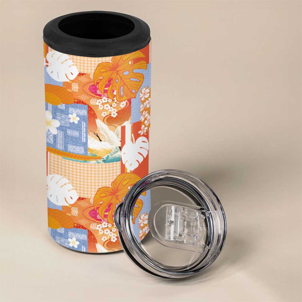 Hawaiian and Japanese Culture Together 4 in 1 Can Cooler Tumbler Palaka Japanese Art and Tropical Motif Tribal Patchwork LT03 - Polynesian Pride