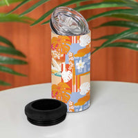 Hawaiian and Japanese Culture Together 4 in 1 Can Cooler Tumbler Palaka Japanese Art and Tropical Motif Tribal Patchwork LT03 - Polynesian Pride
