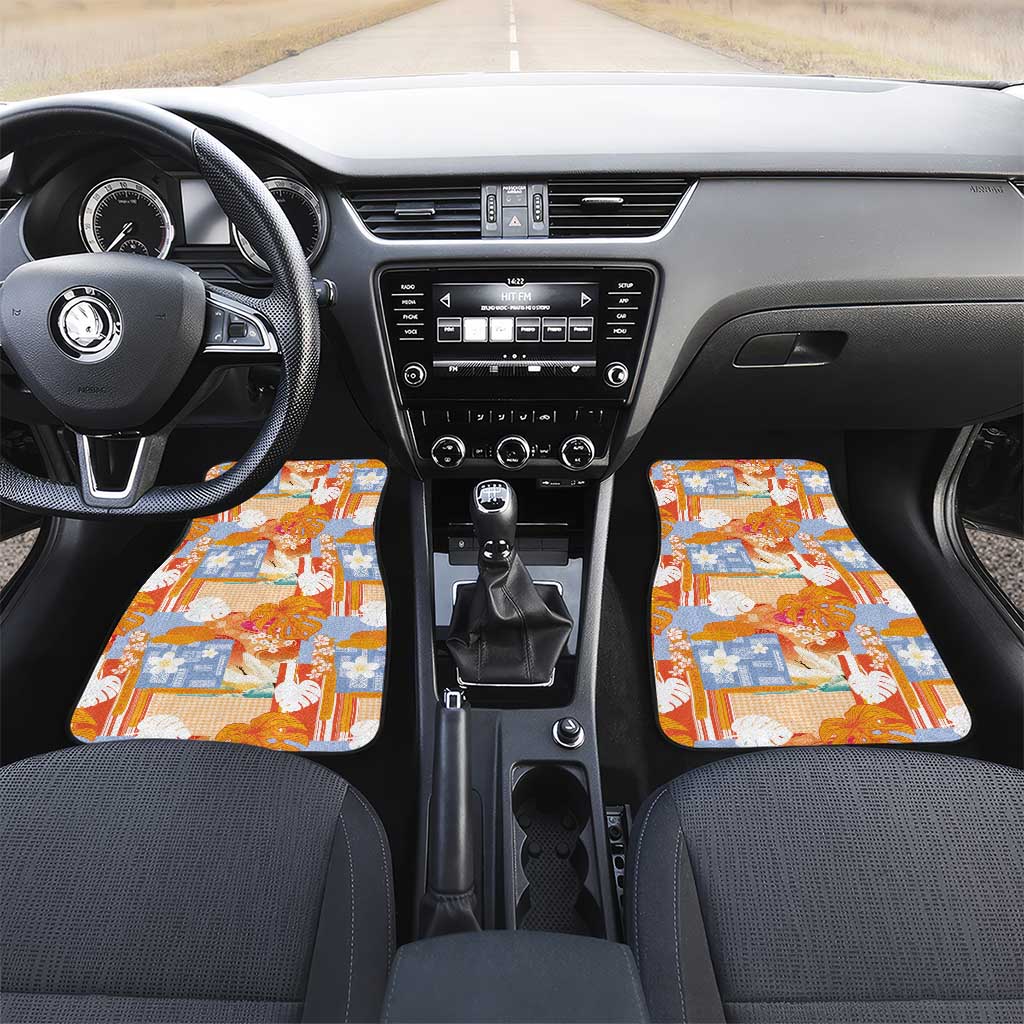 Hawaiian and Japanese Culture Together Car Mats Palaka Japanese Art and Tropical Motif Tribal Patchwork LT03 Set 2pcs - Front Multicolor - Polynesian Pride