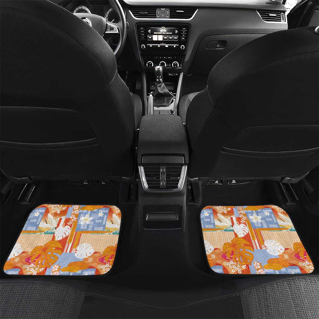 Hawaiian and Japanese Culture Together Car Mats Palaka Japanese Art and Tropical Motif Tribal Patchwork LT03 Set 2pcs - Back Multicolor - Polynesian Pride