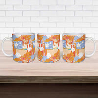 Hawaiian and Japanese Culture Together Ceramic Mug Palaka Japanese Art and Tropical Motif Tribal Patchwork