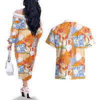 Hawaiian and Japanese Culture Together Couples Matching Off The Shoulder Long Sleeve Dress and Hawaiian Shirt Palaka Japanese Art and Tropical Motif Tribal Patchwork LT03 - Polynesian Pride