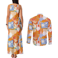 Hawaiian and Japanese Culture Together Couples Matching Tank Maxi Dress and Long Sleeve Button Shirt Palaka Japanese Art and Tropical Motif Tribal Patchwork LT03 - Polynesian Pride