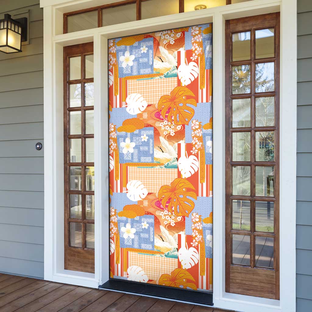 Hawaiian and Japanese Culture Together Door Cover Palaka Japanese Art and Tropical Motif Tribal Patchwork LT03 - Polynesian Pride