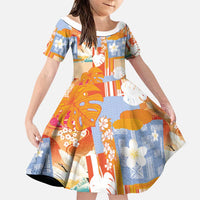 Hawaiian and Japanese Culture Together Family Matching Long Sleeve Bodycon Dress and Hawaiian Shirt Palaka Japanese Art and Tropical Motif Tribal Patchwork LT03 Daughter's Dress Multicolor - Polynesian Pride