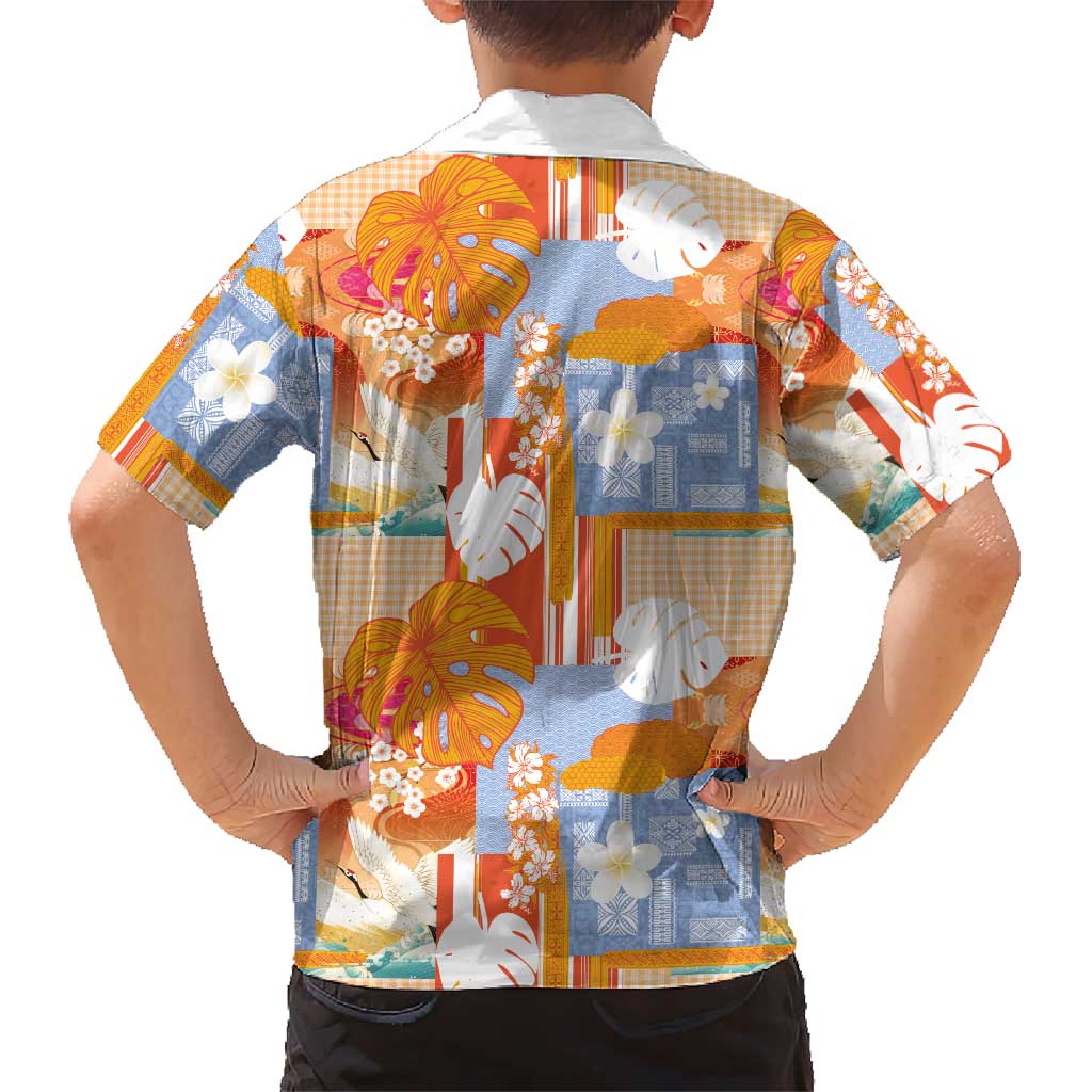 Hawaiian and Japanese Culture Together Family Matching Off Shoulder Maxi Dress and Hawaiian Shirt Palaka Japanese Art and Tropical Motif Tribal Patchwork LT03 - Polynesian Pride