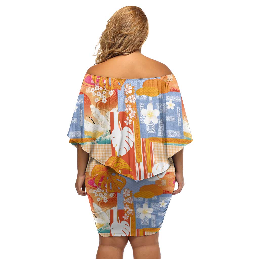Hawaiian and Japanese Culture Together Family Matching Off Shoulder Short Dress and Hawaiian Shirt Palaka Japanese Art and Tropical Motif Tribal Patchwork LT03 - Polynesian Pride