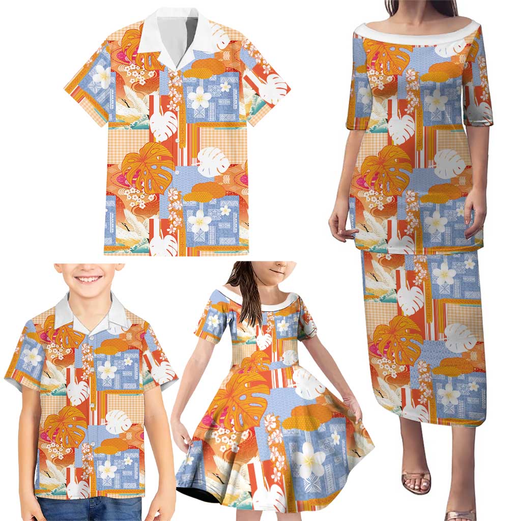 Hawaiian and Japanese Culture Together Family Matching Puletasi and Hawaiian Shirt Palaka Japanese Art and Tropical Motif Tribal Patchwork LT03 - Polynesian Pride