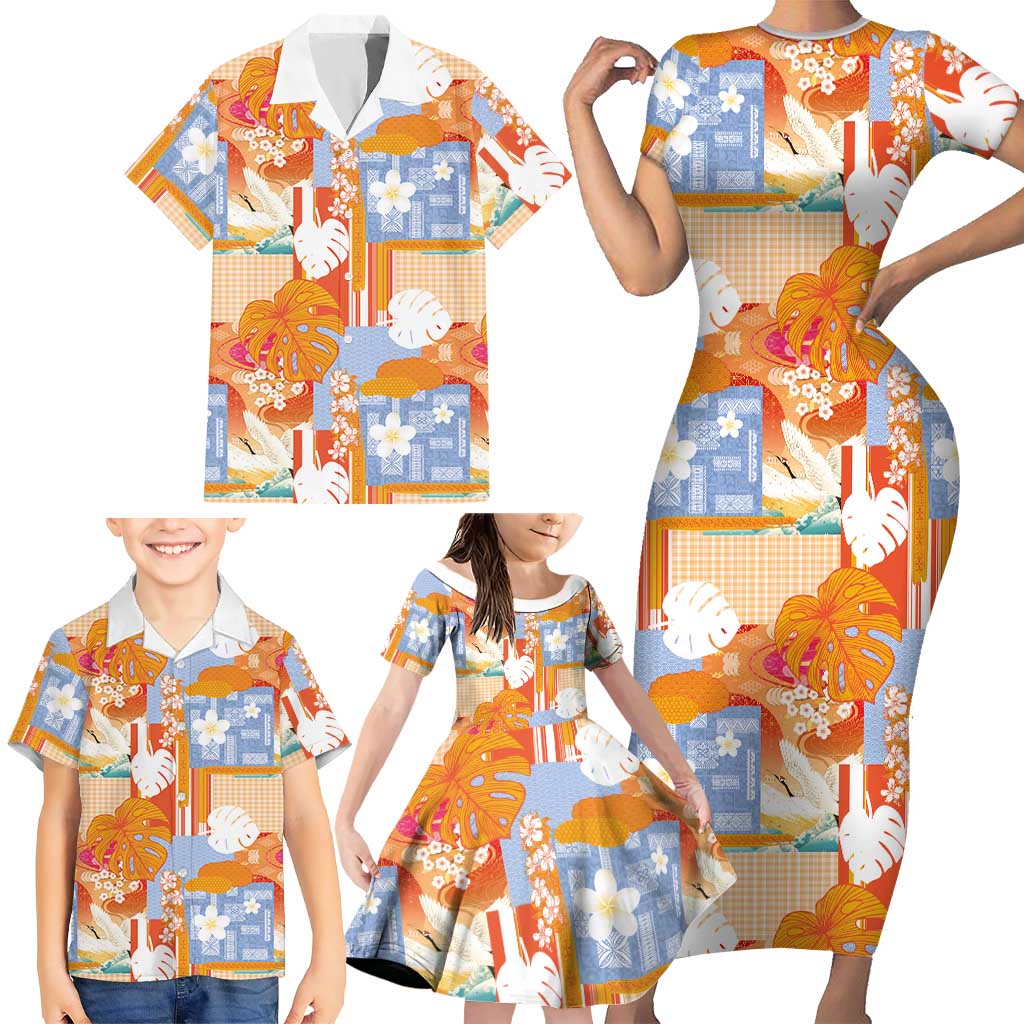 Hawaiian and Japanese Culture Together Family Matching Short Sleeve Bodycon Dress and Hawaiian Shirt Palaka Japanese Art and Tropical Motif Tribal Patchwork LT03 - Polynesian Pride