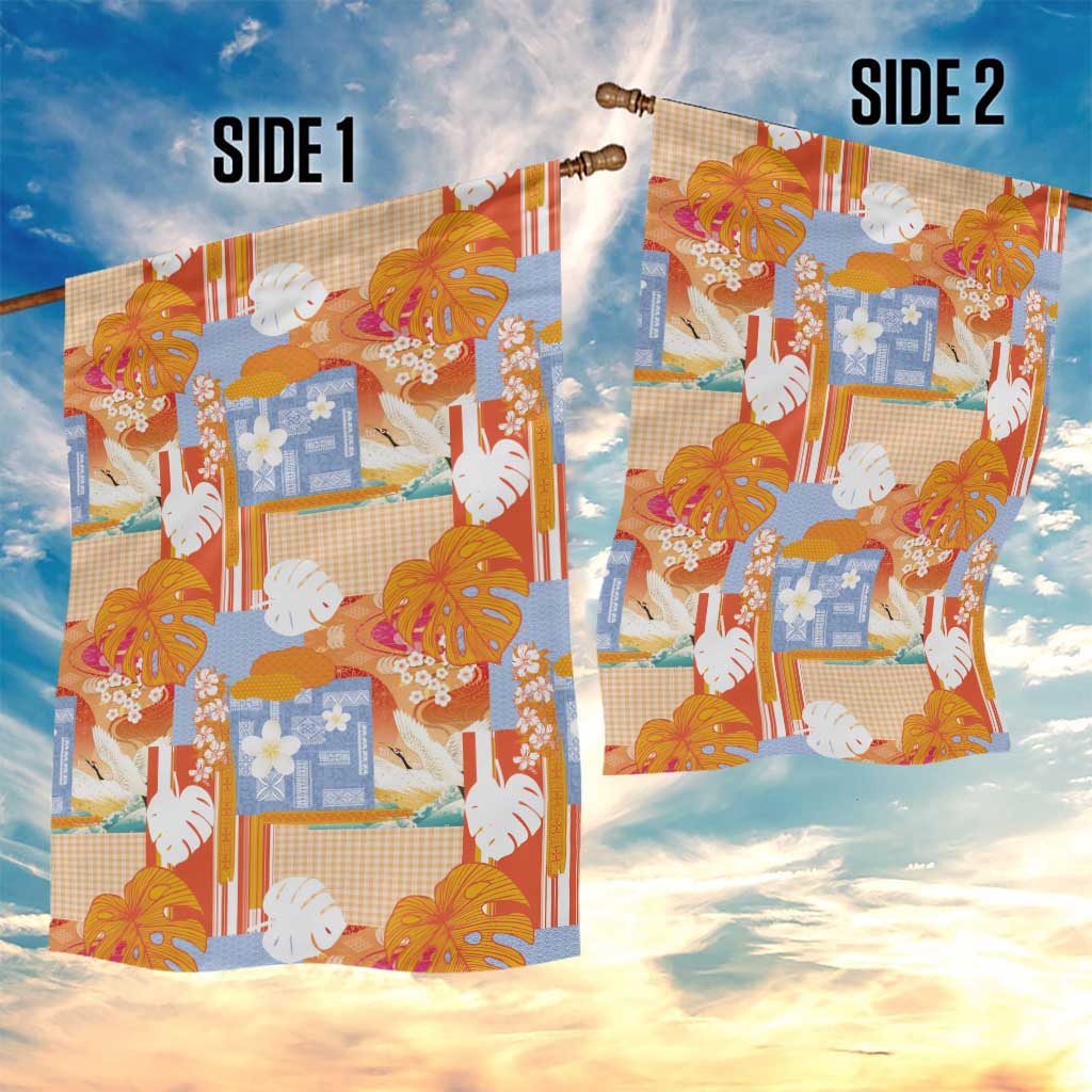 Hawaiian and Japanese Culture Together Garden Flag Palaka Japanese Art and Tropical Motif Tribal Patchwork LT03 - Polynesian Pride