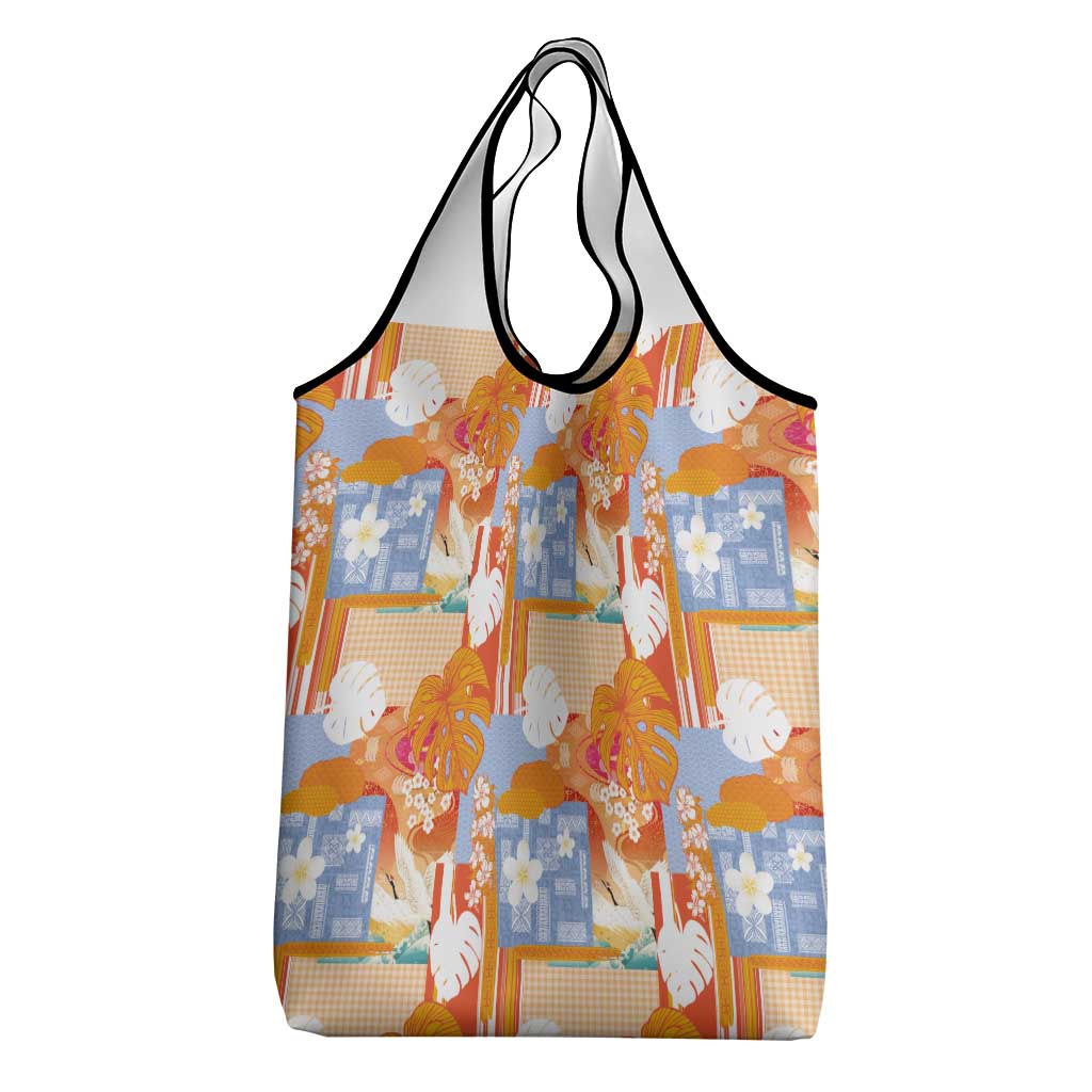 Hawaiian and Japanese Culture Together Grocery Bag Palaka Japanese Art and Tropical Motif Tribal Patchwork LT03 - Polynesian Pride