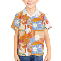 Hawaiian and Japanese Culture Together Kid Hawaiian Shirt Palaka Japanese Art and Tropical Motif Tribal Patchwork LT03 Kid Multicolor - Polynesian Pride