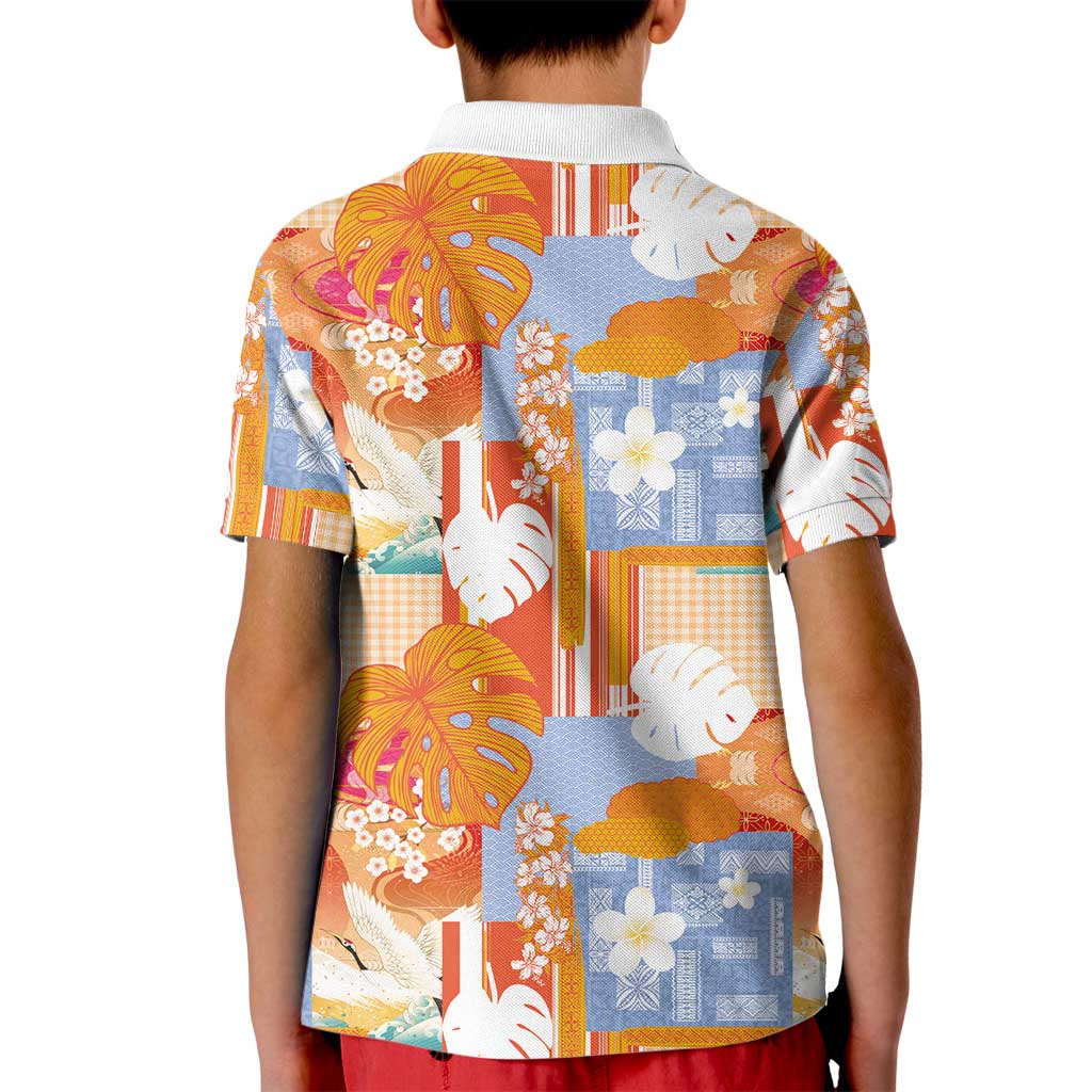 Hawaiian and Japanese Culture Together Kid Polo Shirt Palaka Japanese Art and Tropical Motif Tribal Patchwork LT03 - Polynesian Pride