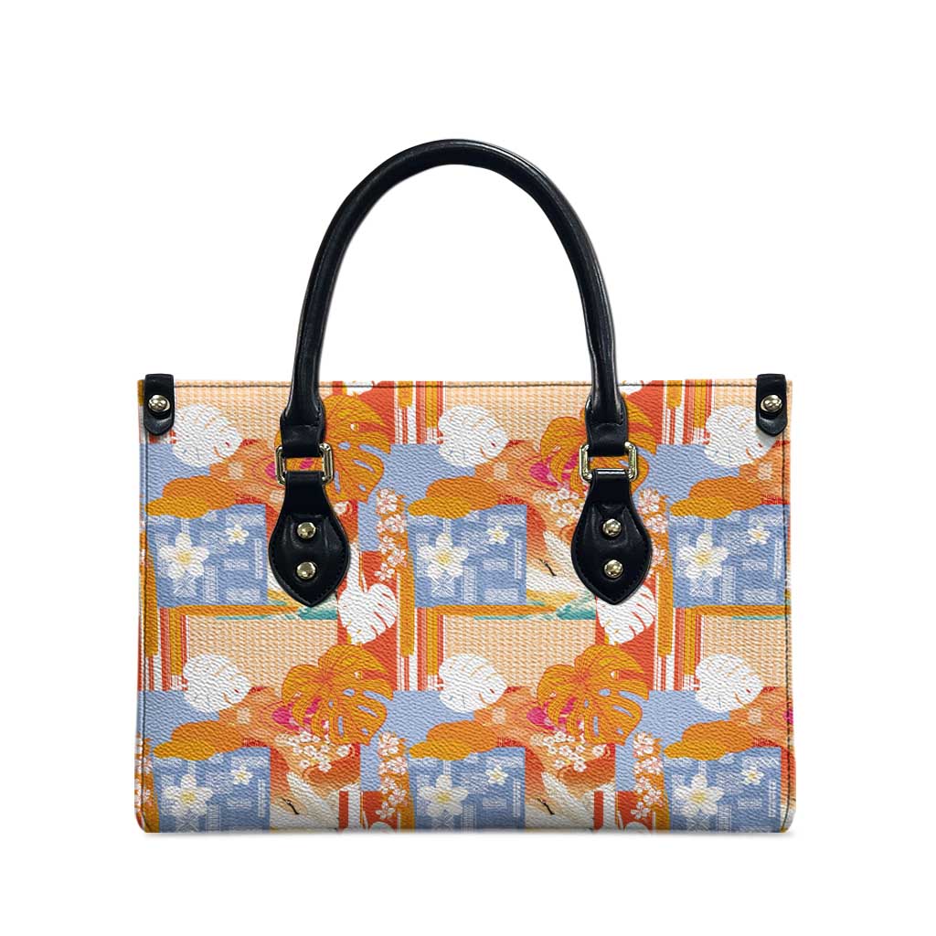 Hawaiian and Japanese Culture Together Leather Bag Palaka Japanese Art and Tropical Motif Tribal Patchwork