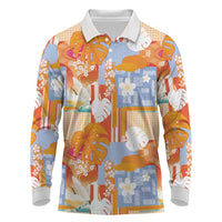 Hawaiian and Japanese Culture Together Long Sleeve Polo Shirt Palaka Japanese Art and Tropical Motif Tribal Patchwork LT03 Multicolor - Polynesian Pride